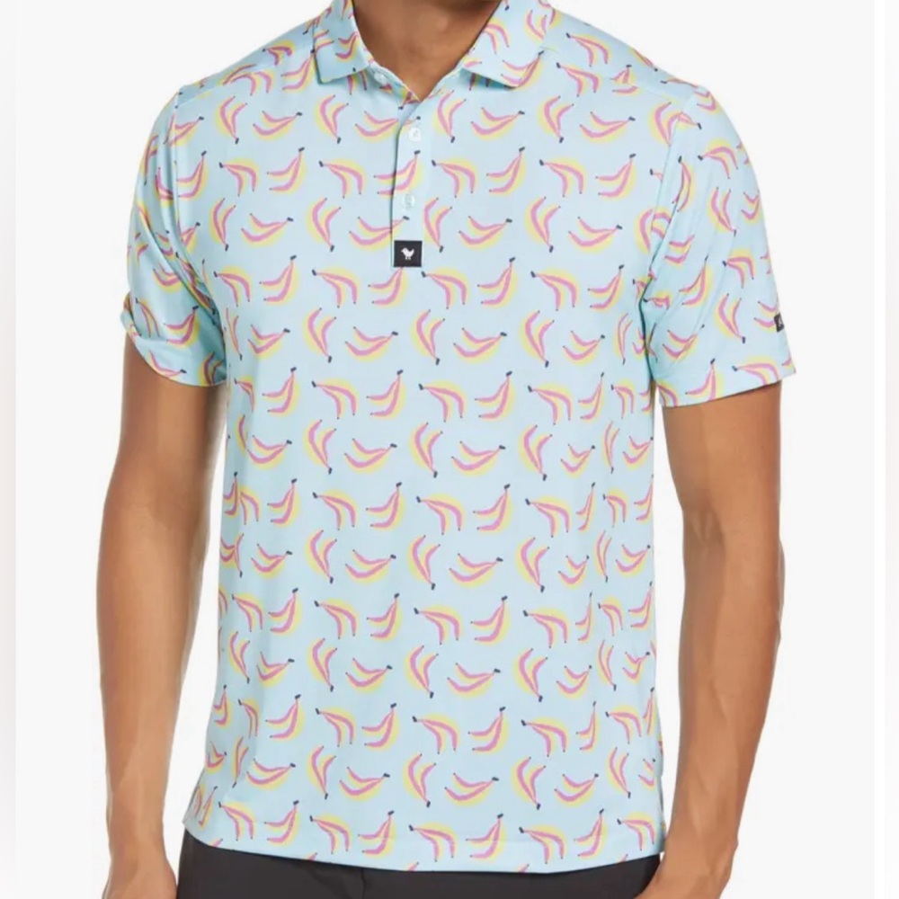 Bad Birdie‎ Chimp'n Ain't Easy Banana Print Performance Golf Polo Men’s Size S